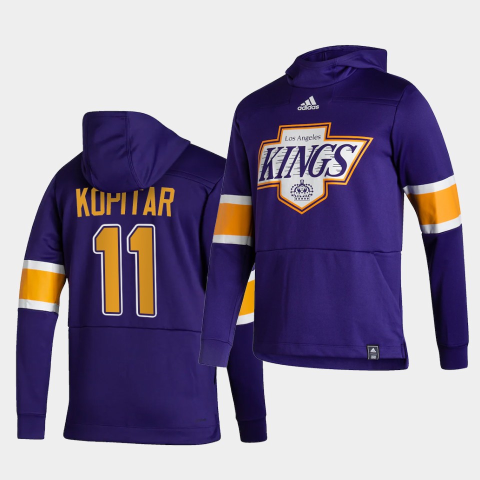 Men Los Angeles Kings #11 Kopitar Purple NHL 2021 Adidas Pullover Hoodie Jersey